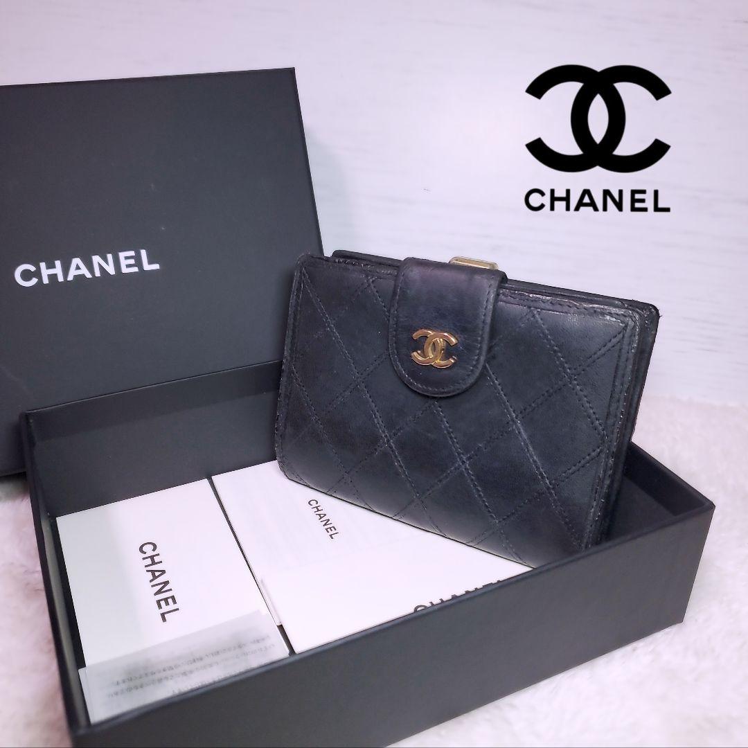シャネル 折財布 ラムスキン ビコローレ ブラック 黒 ココマーク