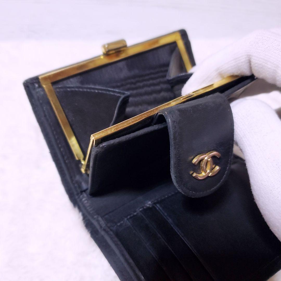 シャネル 折財布 ラムスキン ビコローレ ブラック 黒 ココマーク