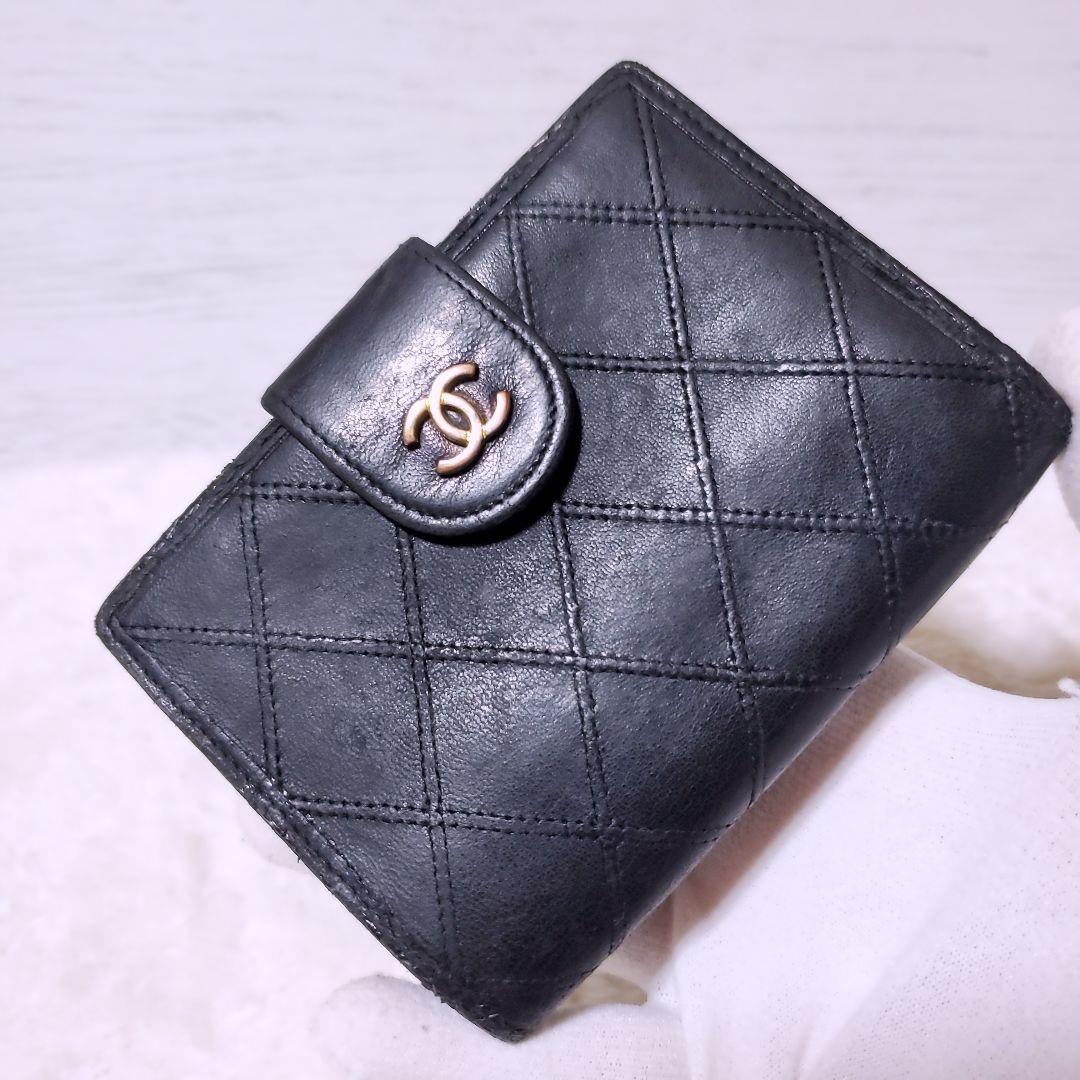 シャネル 折財布 ラムスキン ビコローレ ブラック 黒 ココマーク