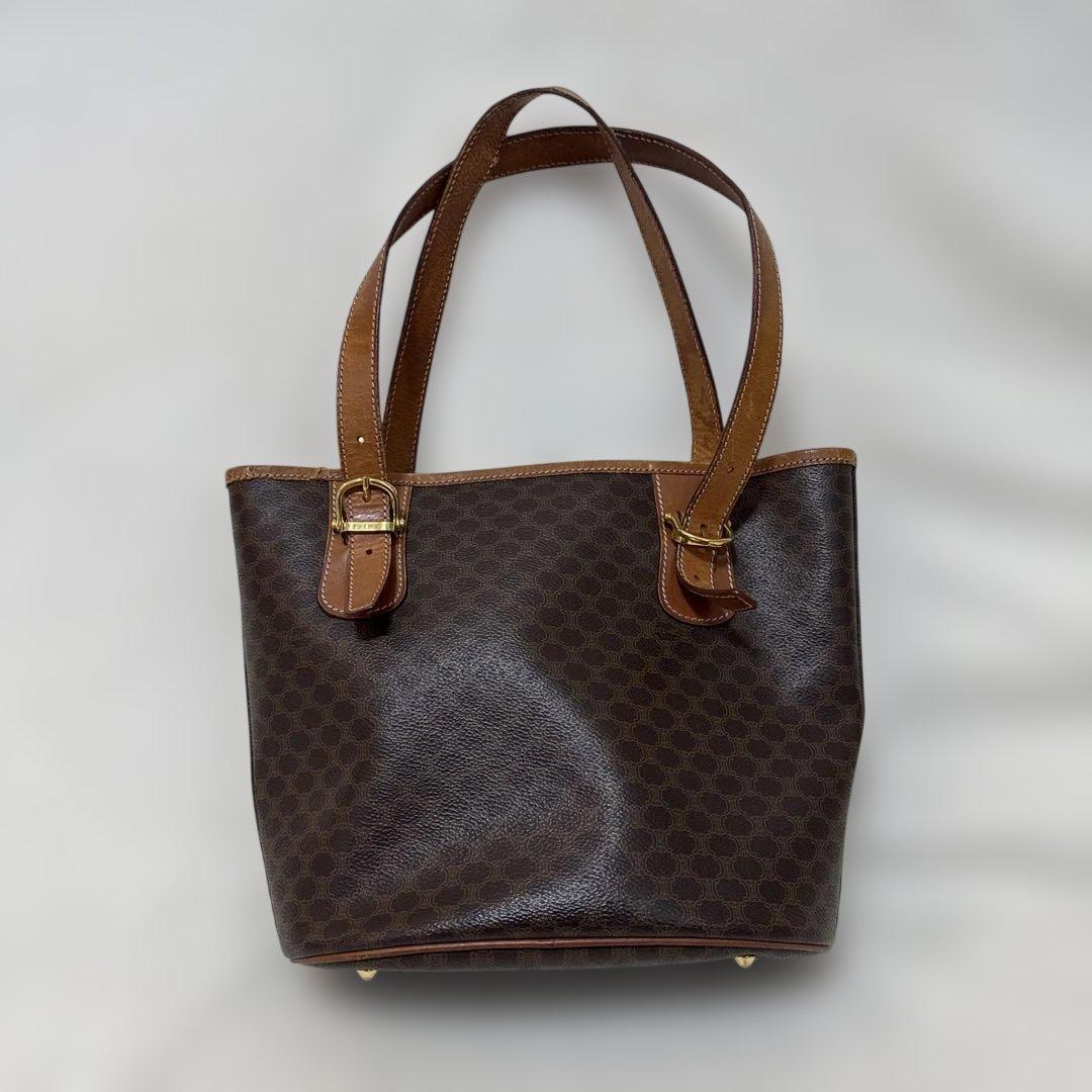 【中古】CELINE バケツ型　マカダムトートバッグ　バケットバッグ