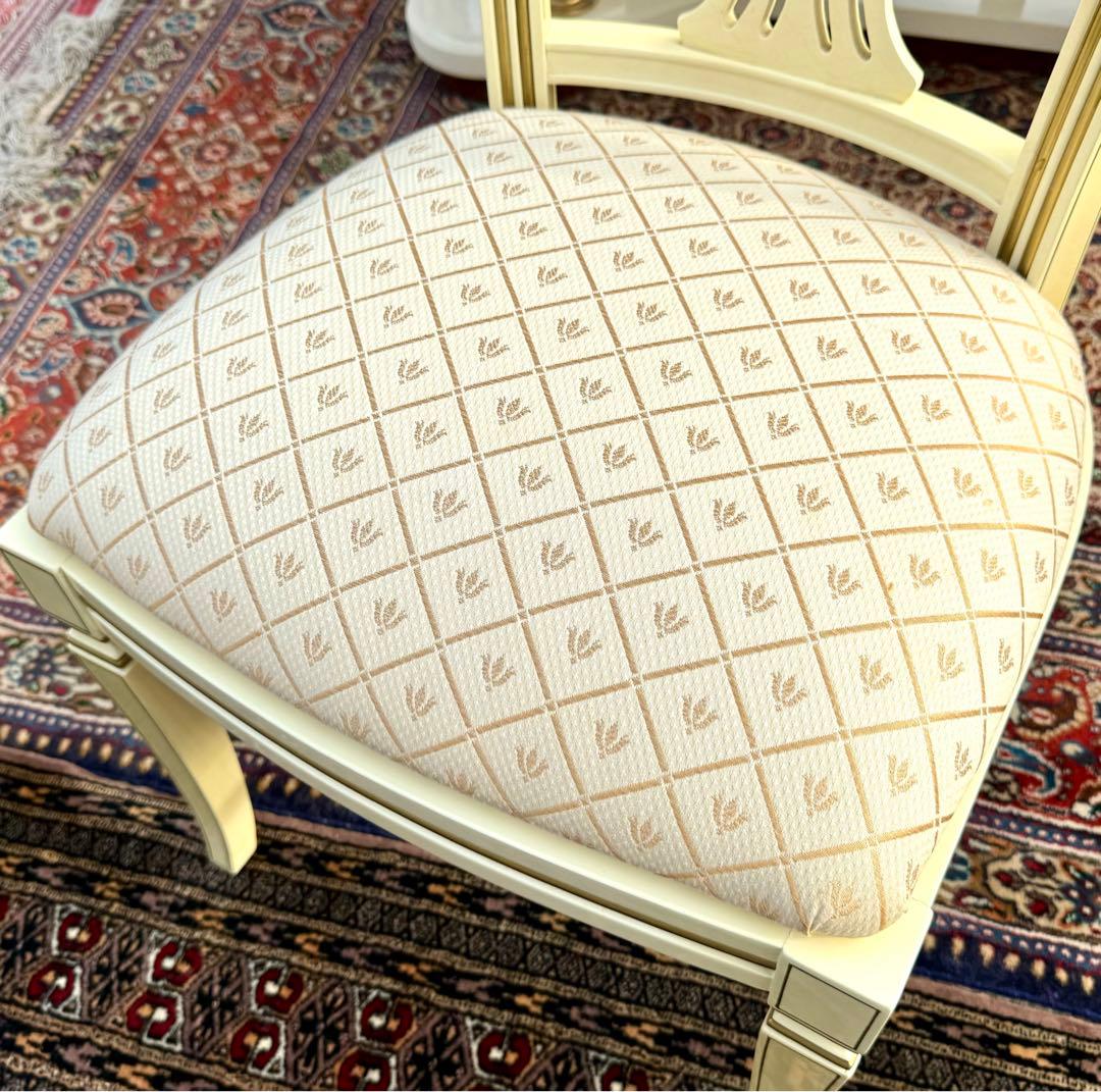 イタリア製 豪華ダイニングチェア 1脚 アイボリー ゴールド系 美品 椅子 03