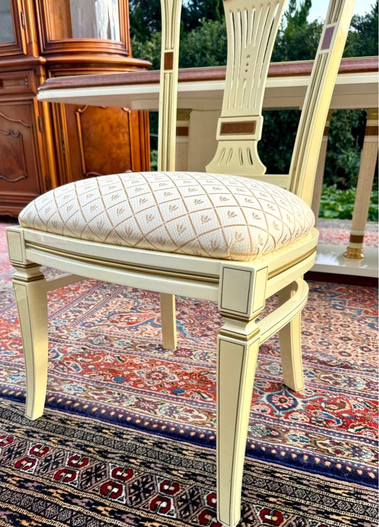 イタリア製 豪華ダイニングチェア 1脚 アイボリー ゴールド系 美品 椅子 03