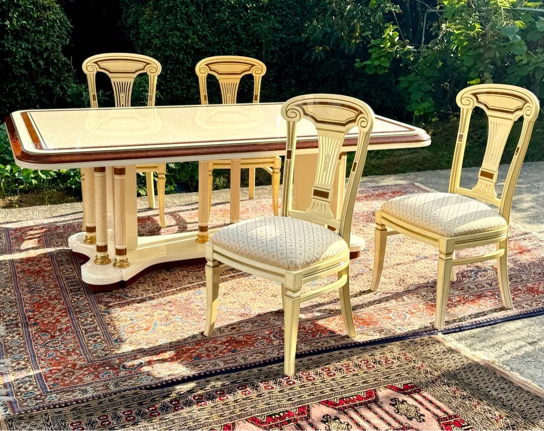 イタリア製 豪華ダイニングチェア 1脚 アイボリー ゴールド系 美品 椅子 03