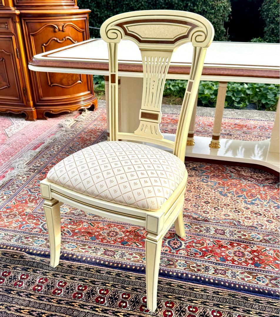 イタリア製 豪華ダイニングチェア 1脚 アイボリー ゴールド系 美品 椅子 03