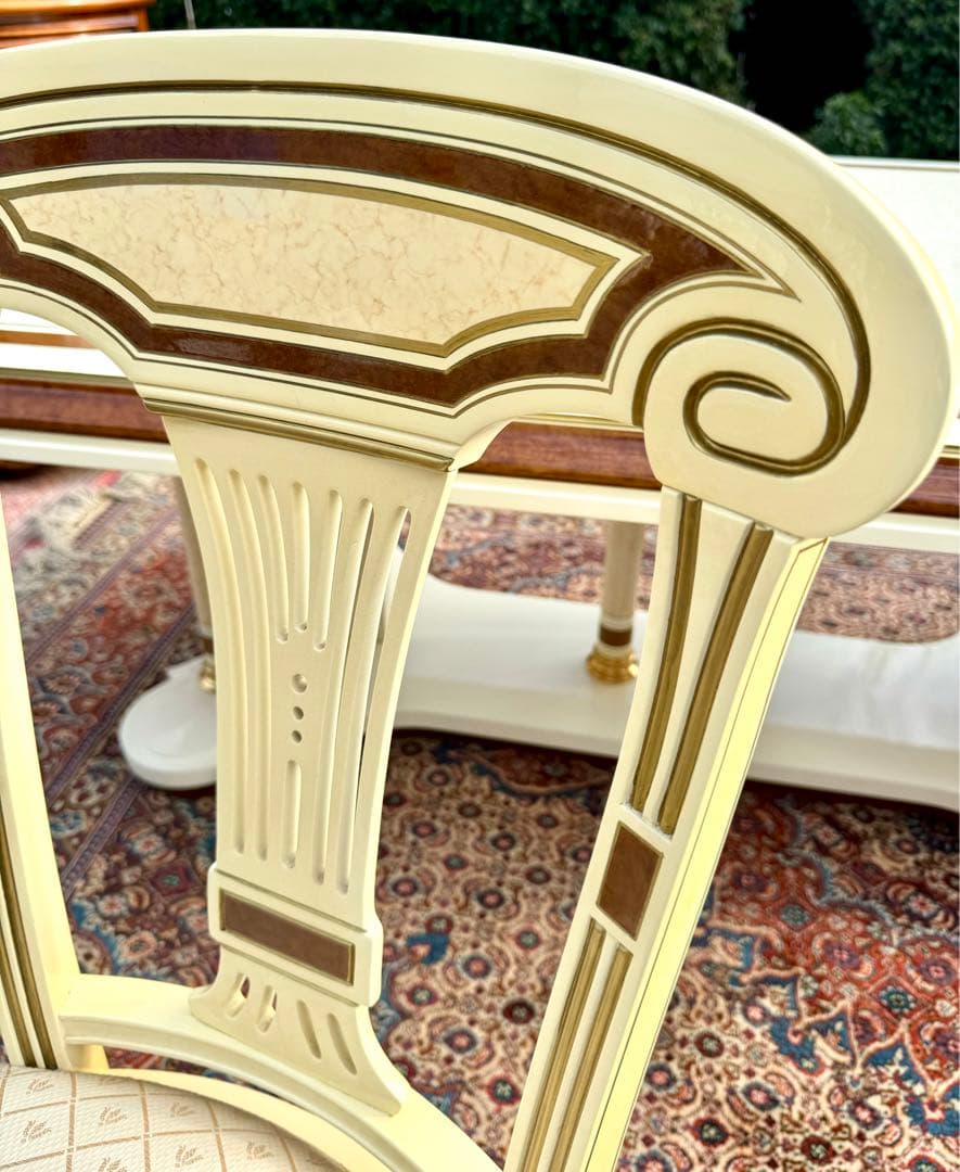 イタリア製 豪華ダイニングチェア 1脚 アイボリー ゴールド系 美品 椅子 03
