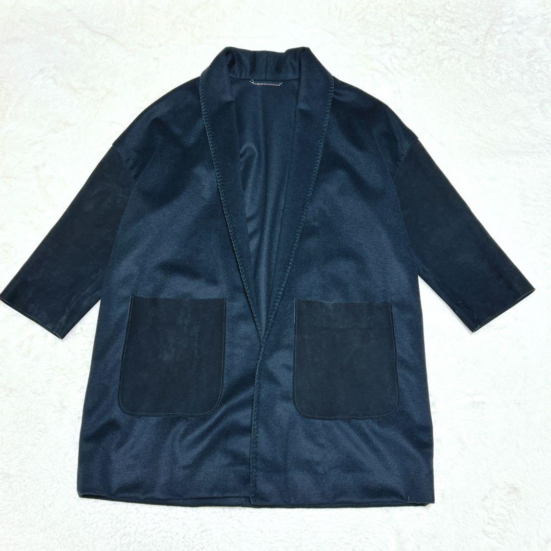 極美品 サルヴァトーレ フェラガモ カシミヤ シルク 異素材 ロングコート 羽織