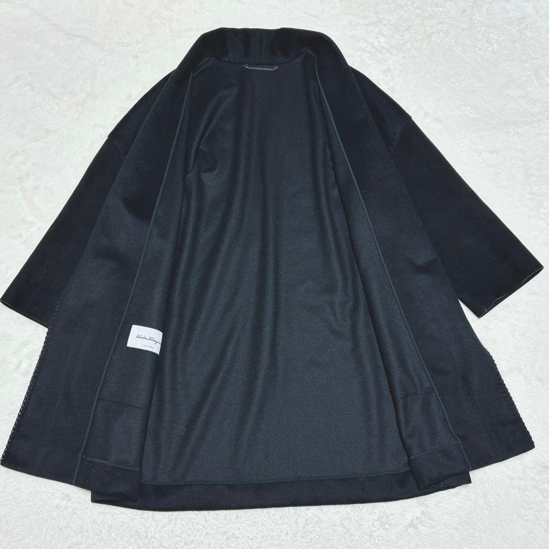 極美品 サルヴァトーレ フェラガモ カシミヤ シルク 異素材 ロングコート 羽織