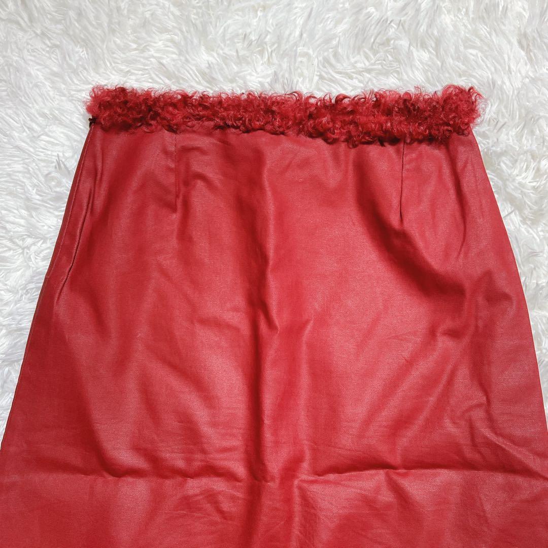 希少⭐️フェンディ　スカート　ファー　コットン　ズッカ柄　赤　アオイ　サイズ40