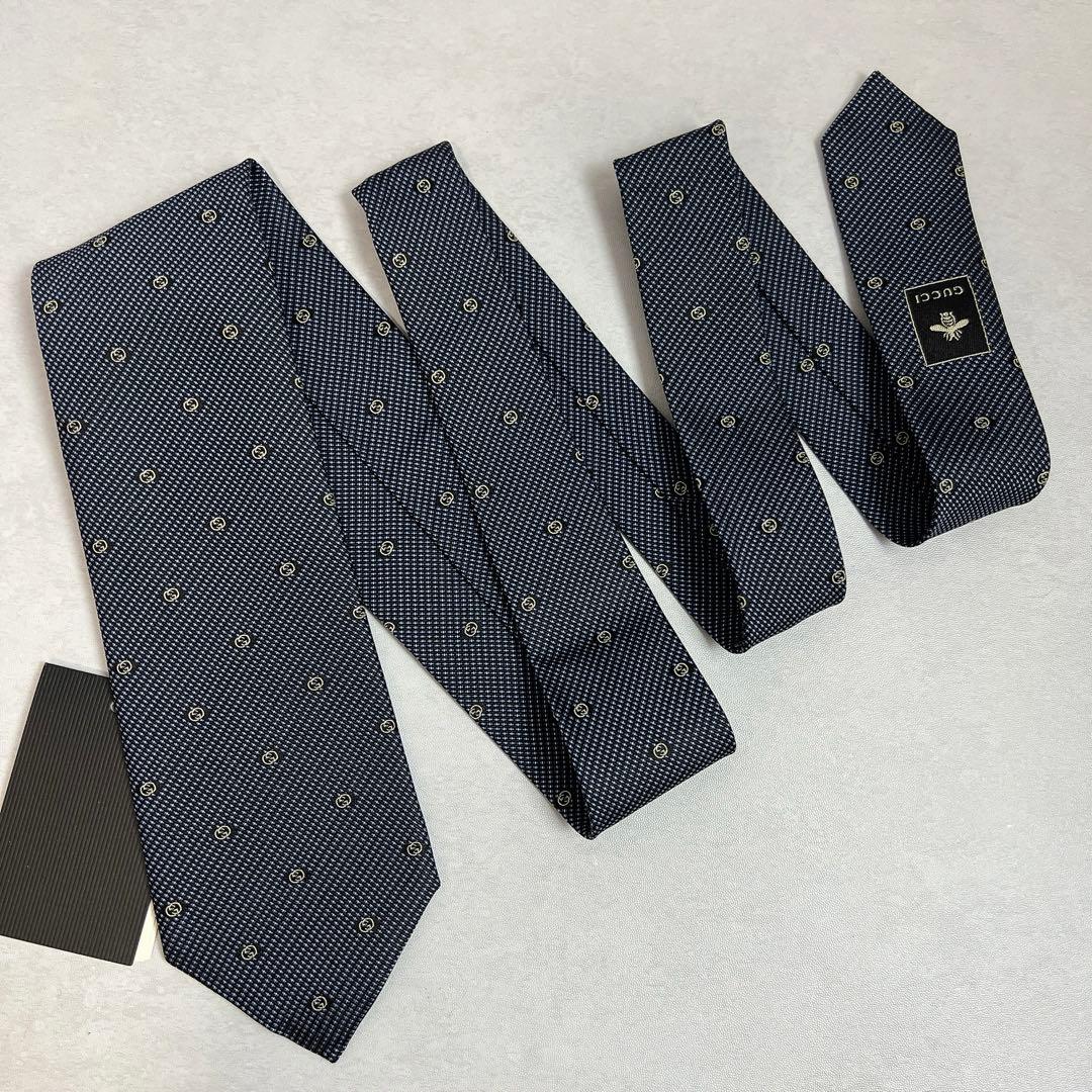 タグ付き GUCCI ネクタイ インターロッキング ネイビー 現行