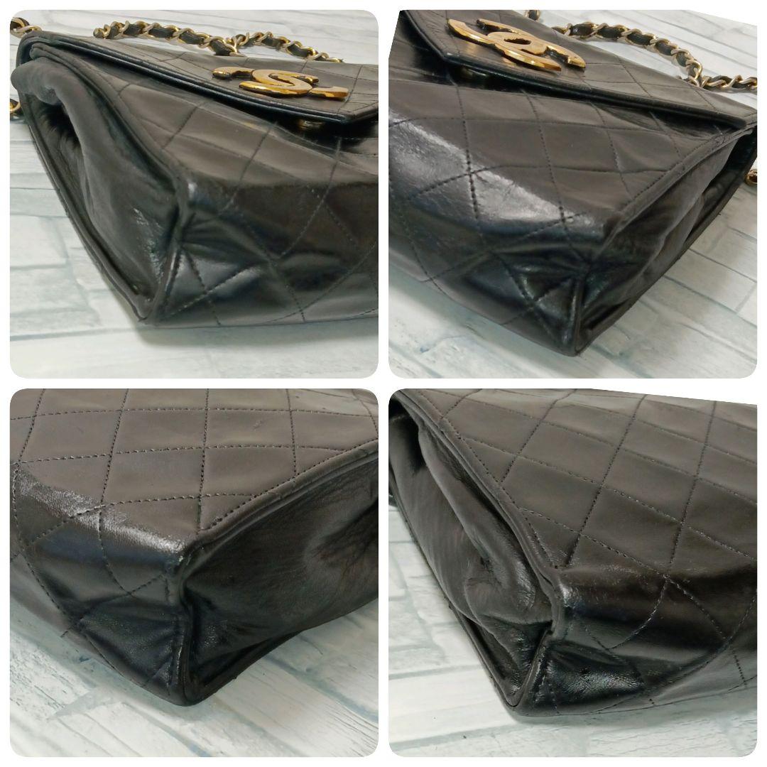 【デカココ】シャネル　チェーンショルダー　マトラッセ　ラムスキン　ブラック　黒