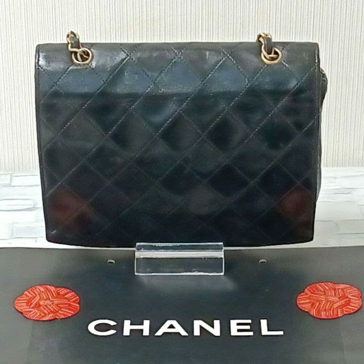 【デカココ】シャネル　チェーンショルダー　マトラッセ　ラムスキン　ブラック　黒