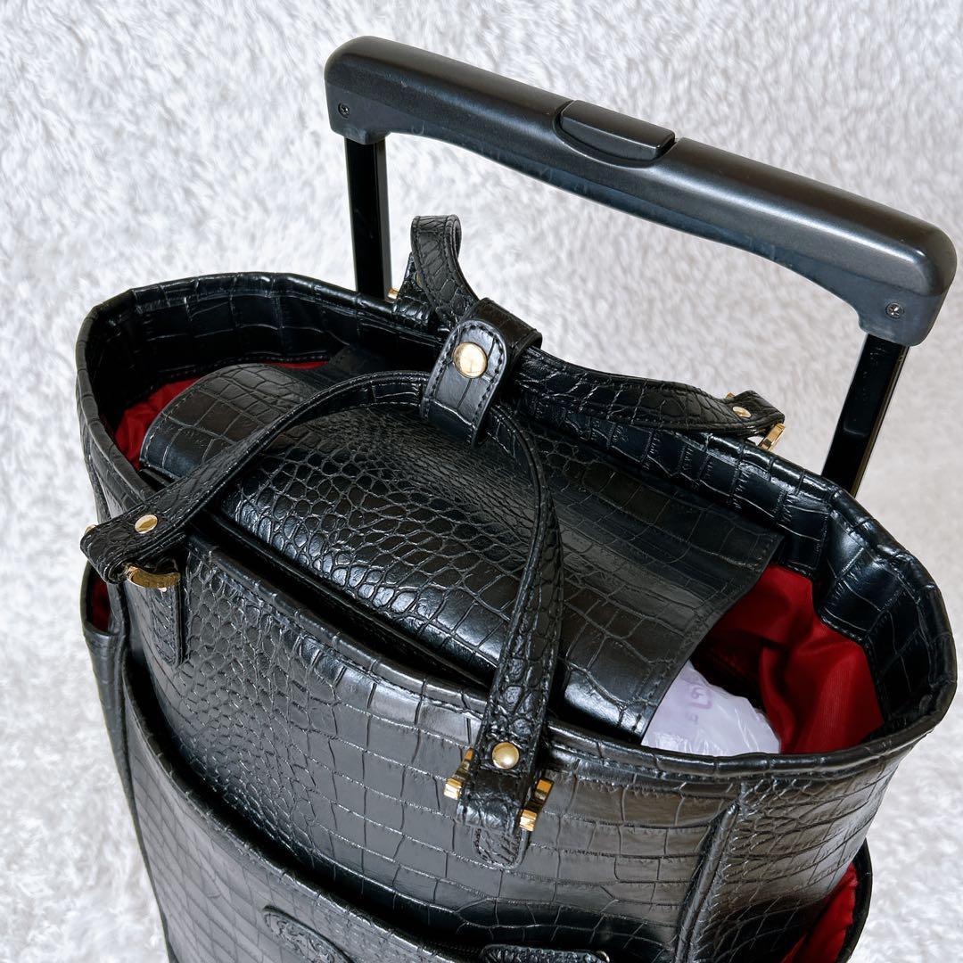 美品✨SWANY キャリーバッグ　クロコ型押し　レインカバー付き　4輪