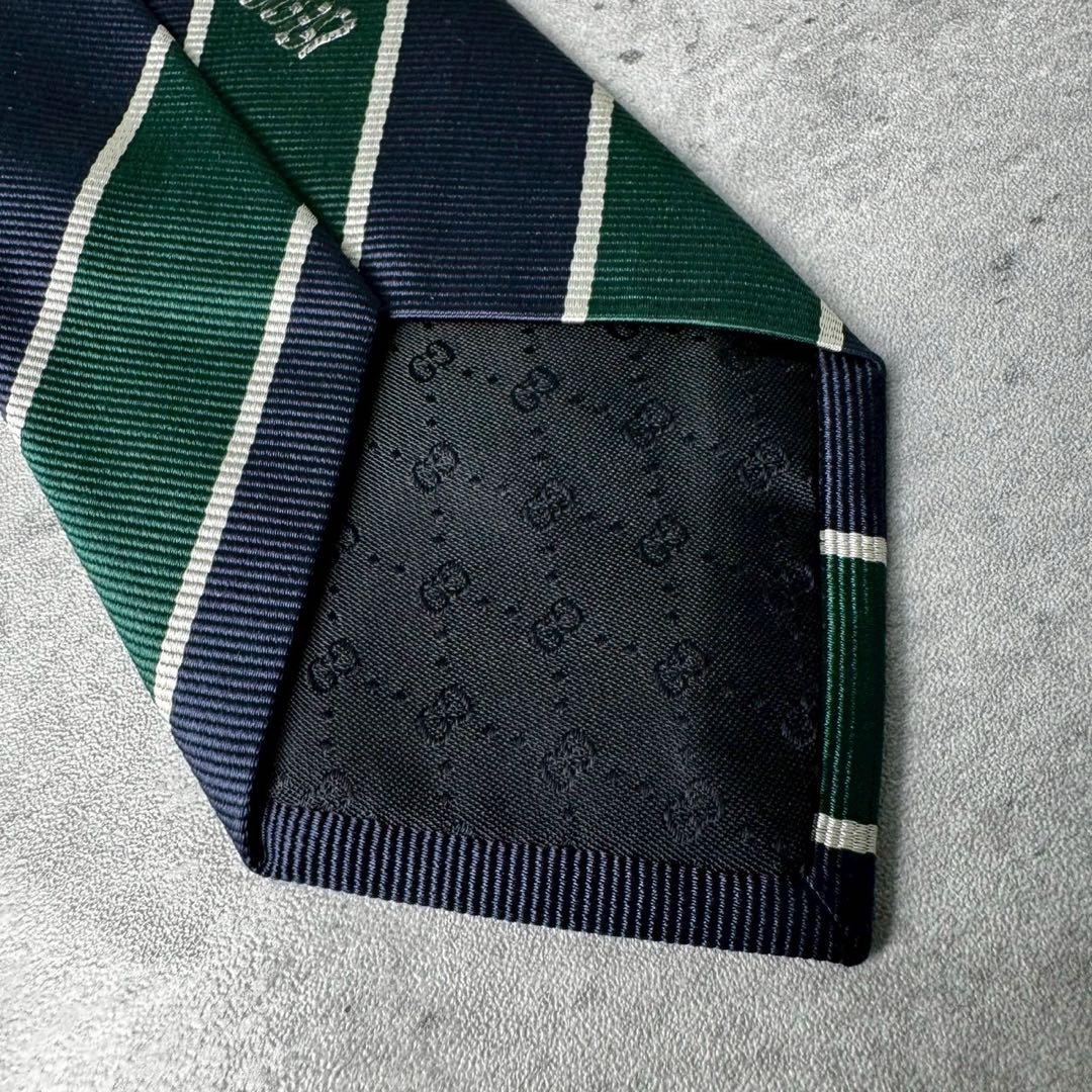 美品 GUCCI ジャガード マーモント BEE 蛇 ストライプ ネクタイ 紺緑