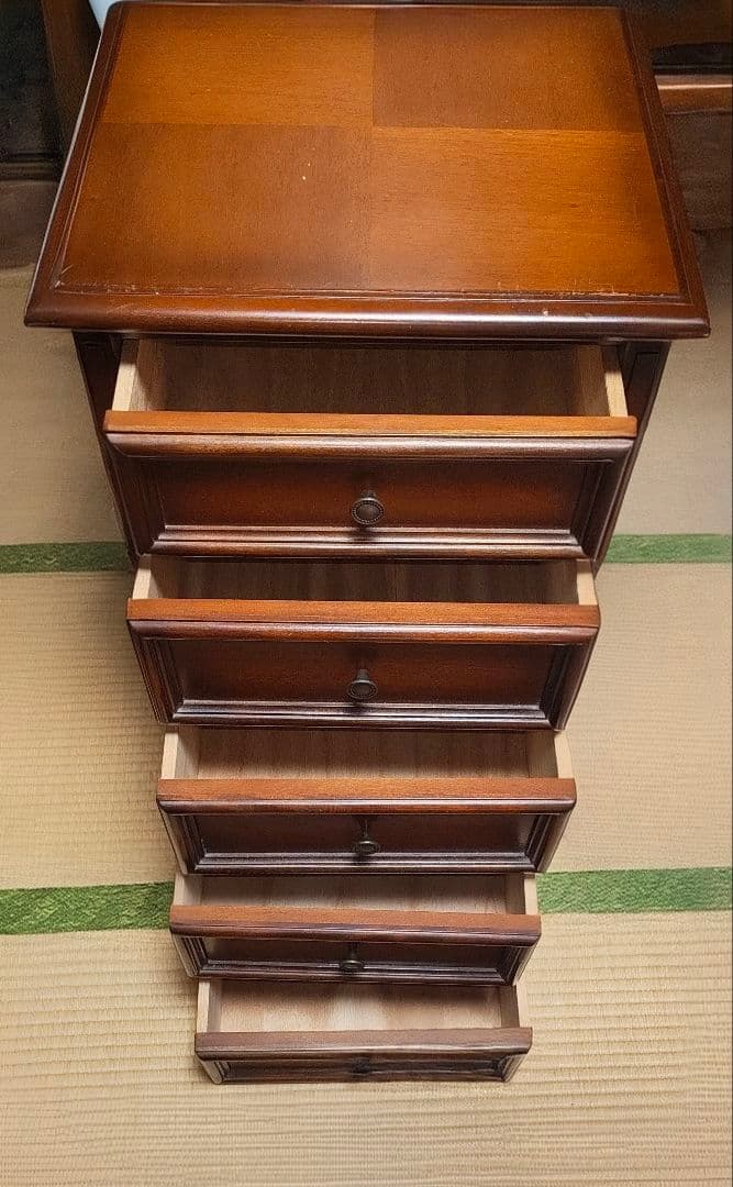 y*3様 ダークブラウン 木製 サイドテーブル 5引き出し