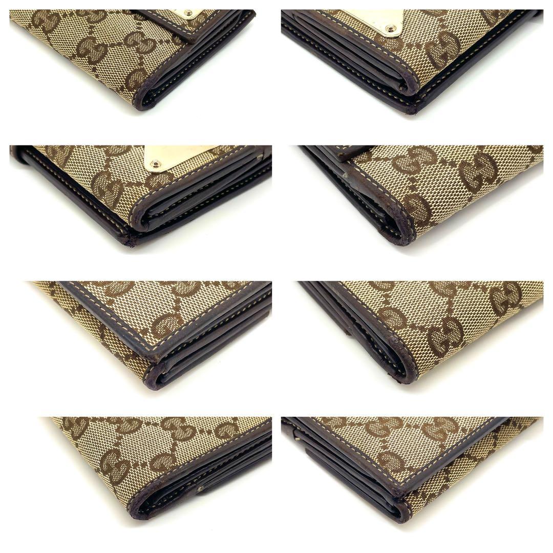 美品✨グッチ GGキャンバス 三角 ゴールドプレート Wホック 長財布 8カード