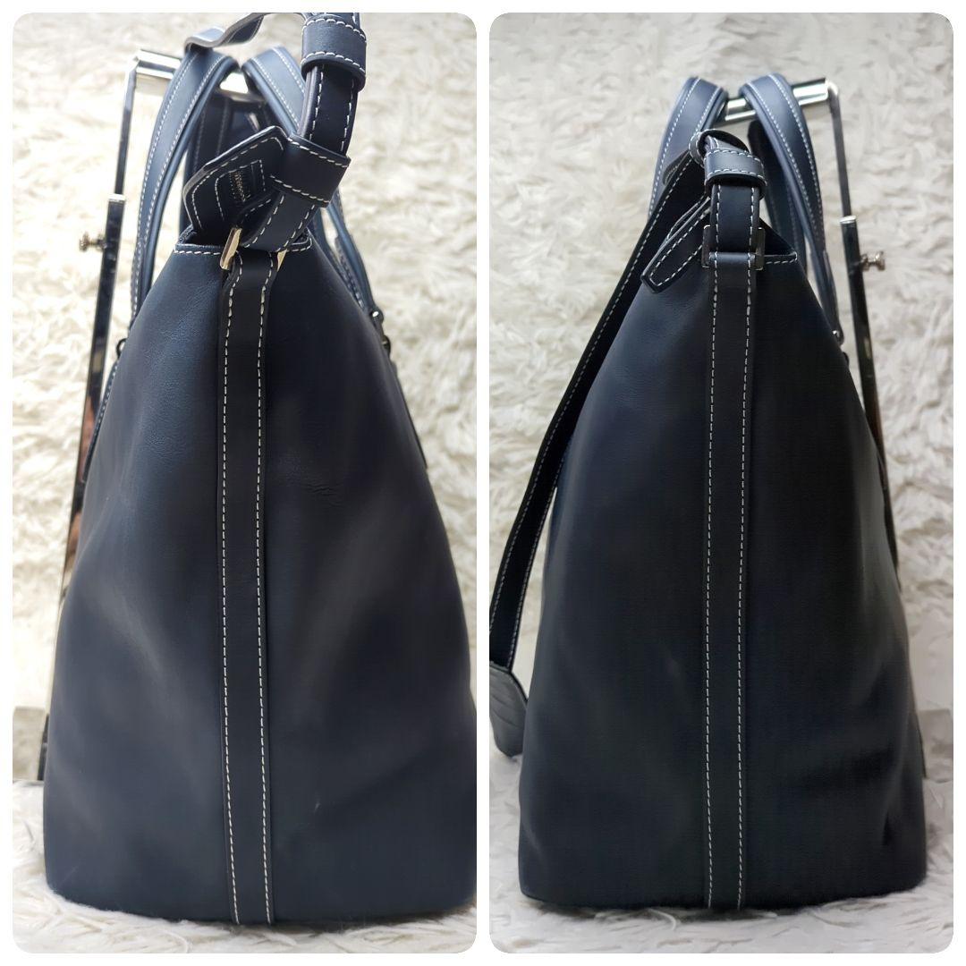 り*ん様 現行✨ヒロフ トートバッグ レザー ネイビー 2way ロゴ型押し A