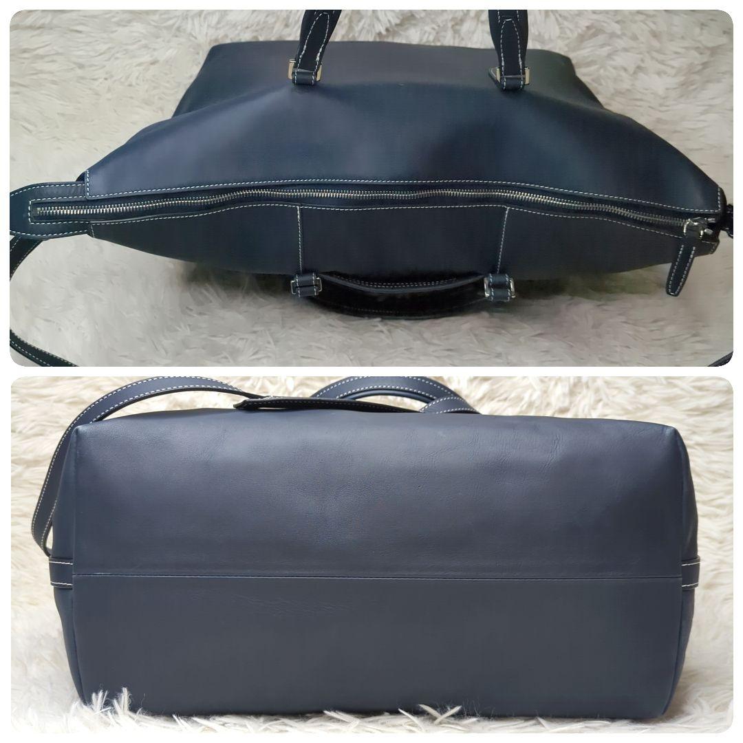 り*ん様 現行✨ヒロフ トートバッグ レザー ネイビー 2way ロゴ型押し A