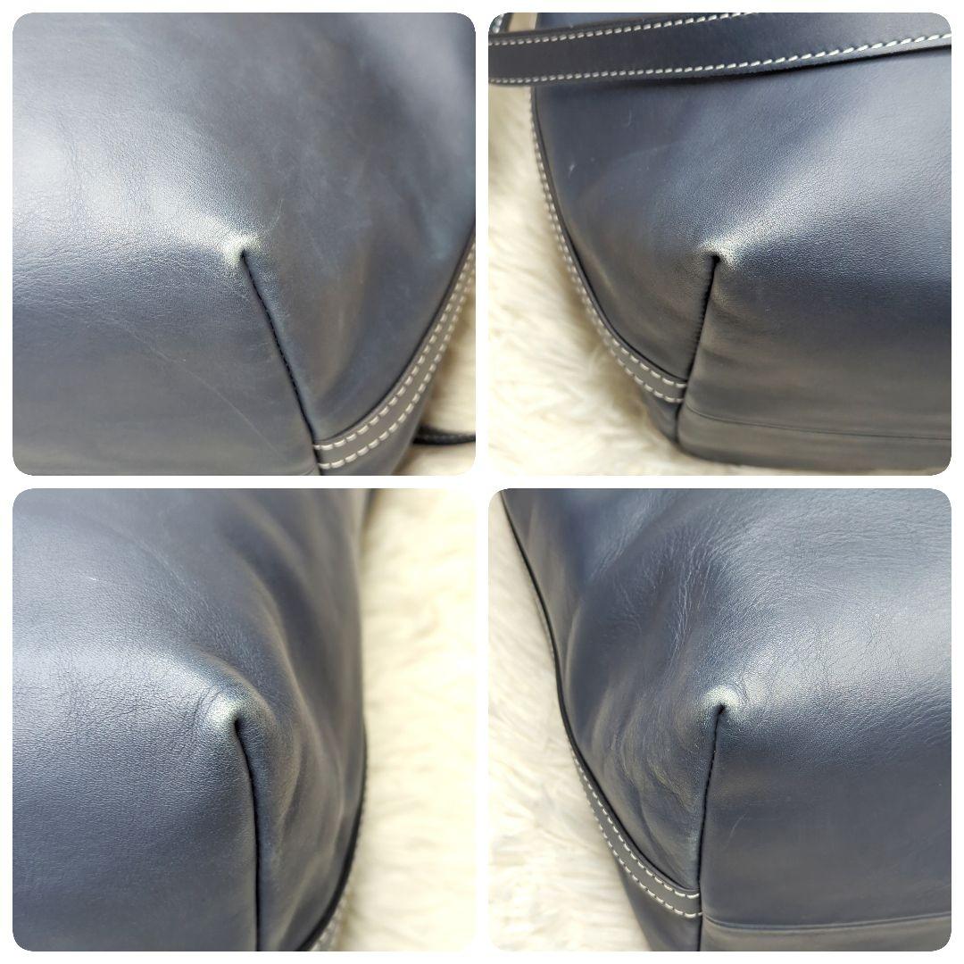 り*ん様 現行✨ヒロフ トートバッグ レザー ネイビー 2way ロゴ型押し A