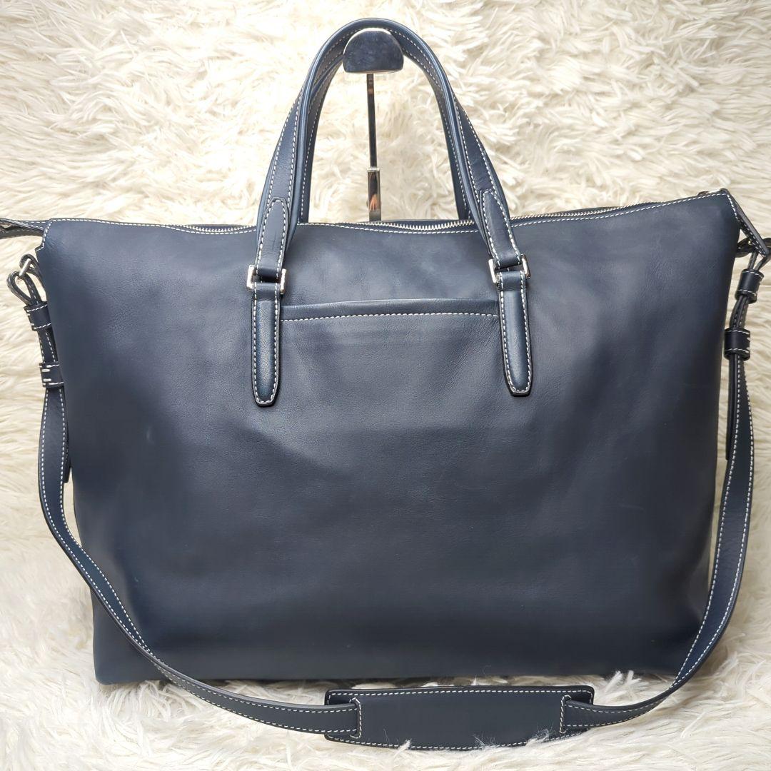 り*ん様 現行✨ヒロフ トートバッグ レザー ネイビー 2way ロゴ型押し A