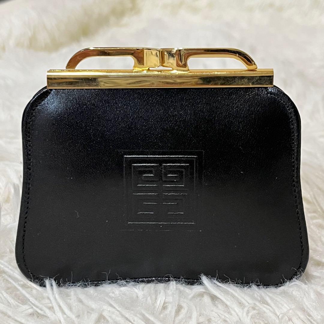 【美品】ジバンシー GIVENCHYがま口 ケース レザー小銭入れ　黒