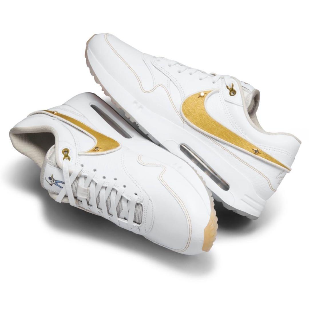 Nike Air Max 1 ホワイト/ゴールド 27cm 交換用スウッシュ付き