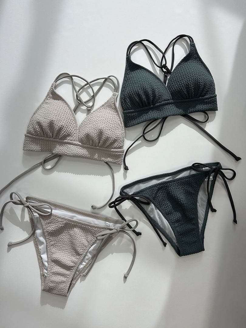 【あきこ】ワッフルニット素材クロス三角ビキニ(258045)