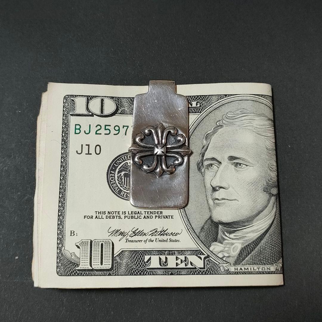 【ヴィンテージ】シルバー925 マネークリップ フローラルクロス 19g燻加工