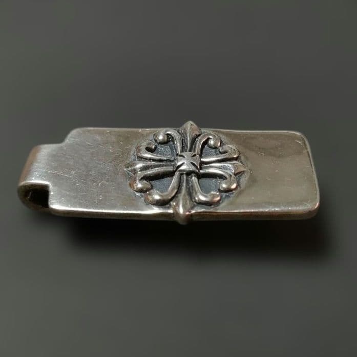 【ヴィンテージ】シルバー925 マネークリップ フローラルクロス 19g燻加工