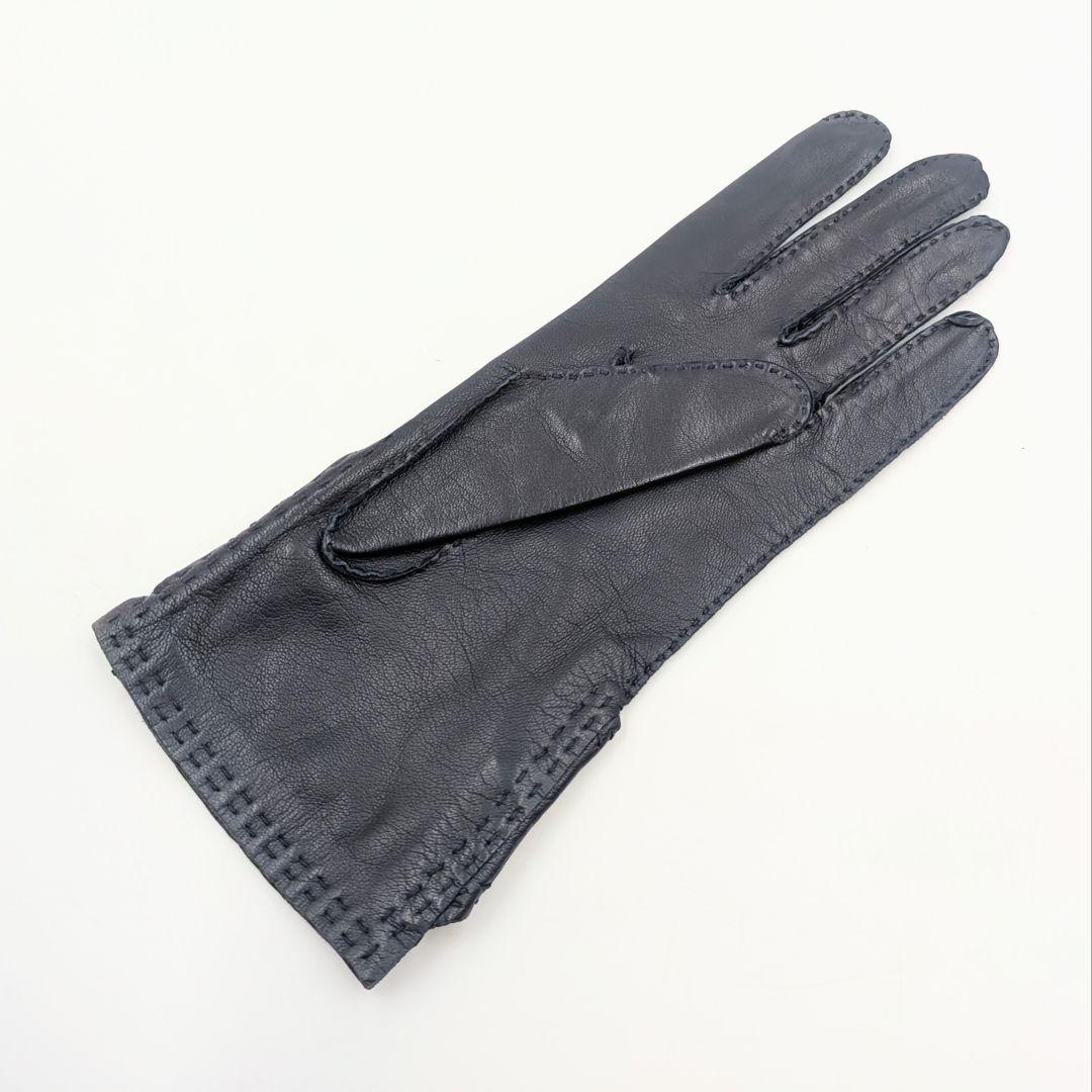 HERMES エルメス セリエラムスキン グローブ 手袋 ダークブルー