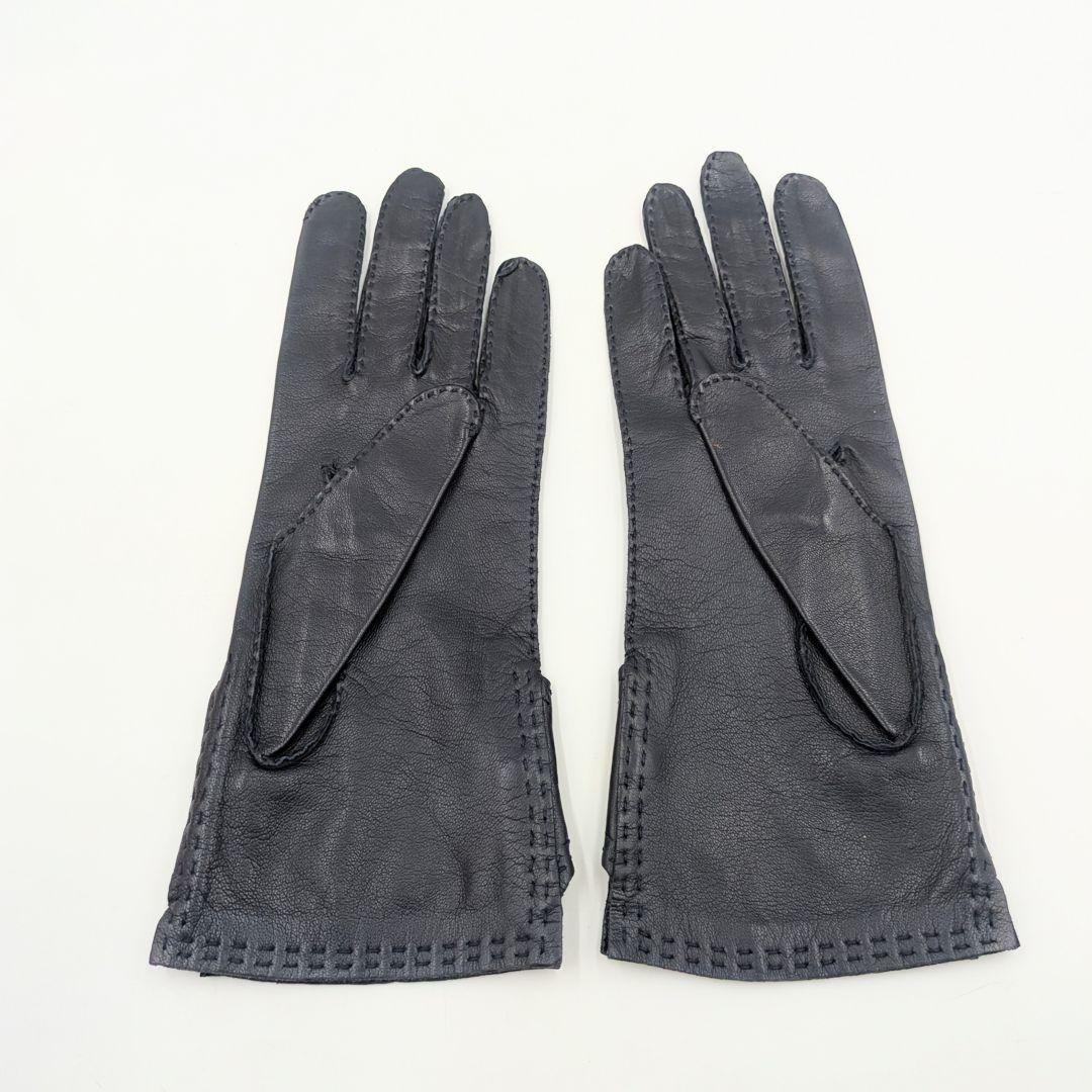 HERMES エルメス セリエラムスキン グローブ 手袋 ダークブルー