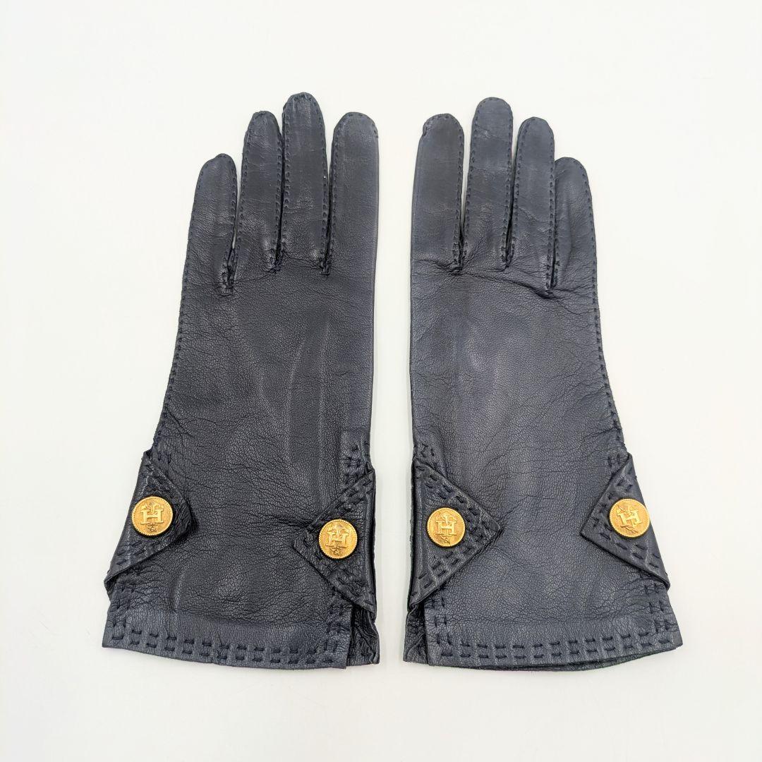 HERMES エルメス セリエラムスキン グローブ 手袋 ダークブルー