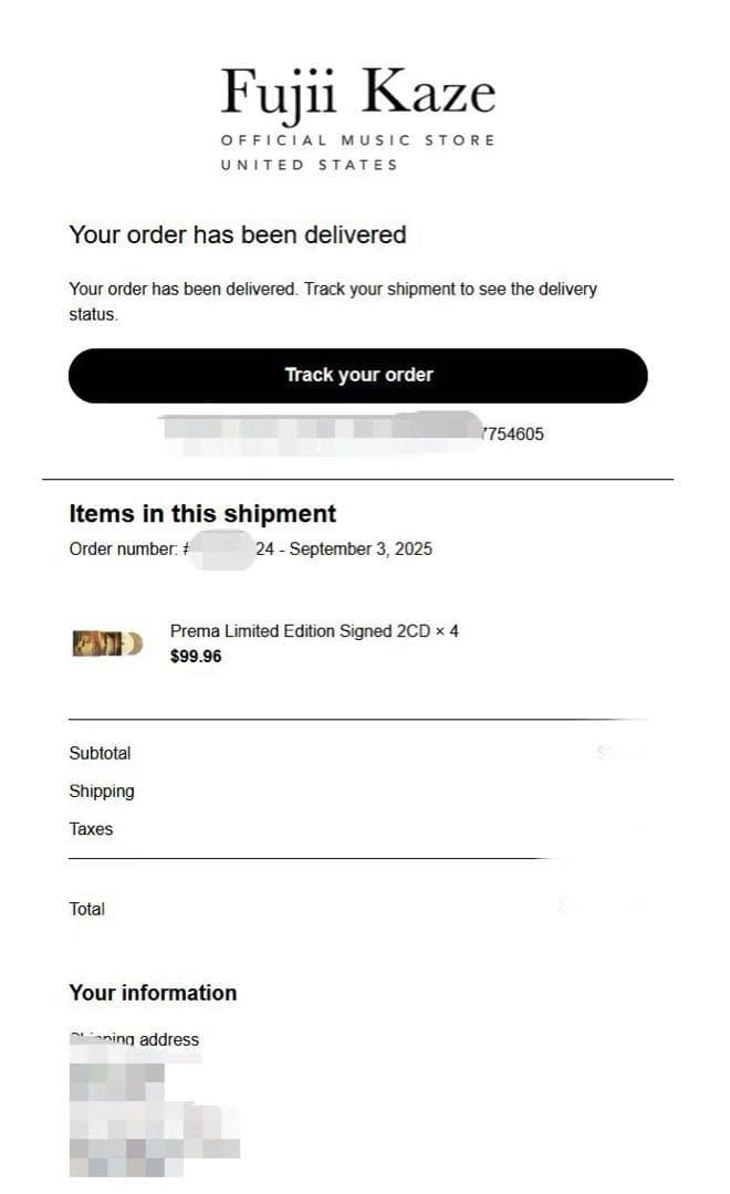 アメリカ公式ストア購入 藤井風 Prema 直筆サイン入 限定CD 完売品⑤