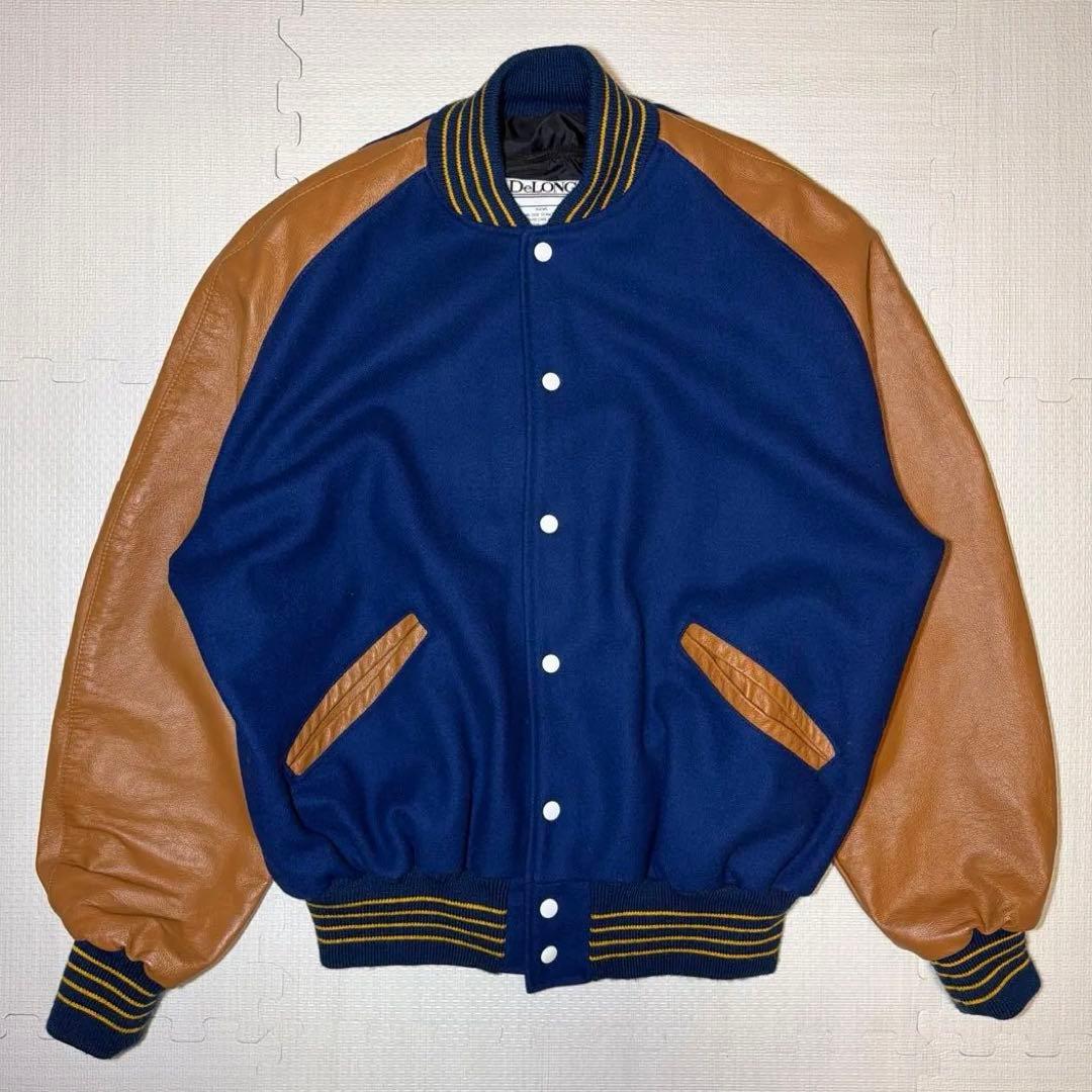 DeLONG スタジアムジャケット ウール 袖レザー スタジャン 本革