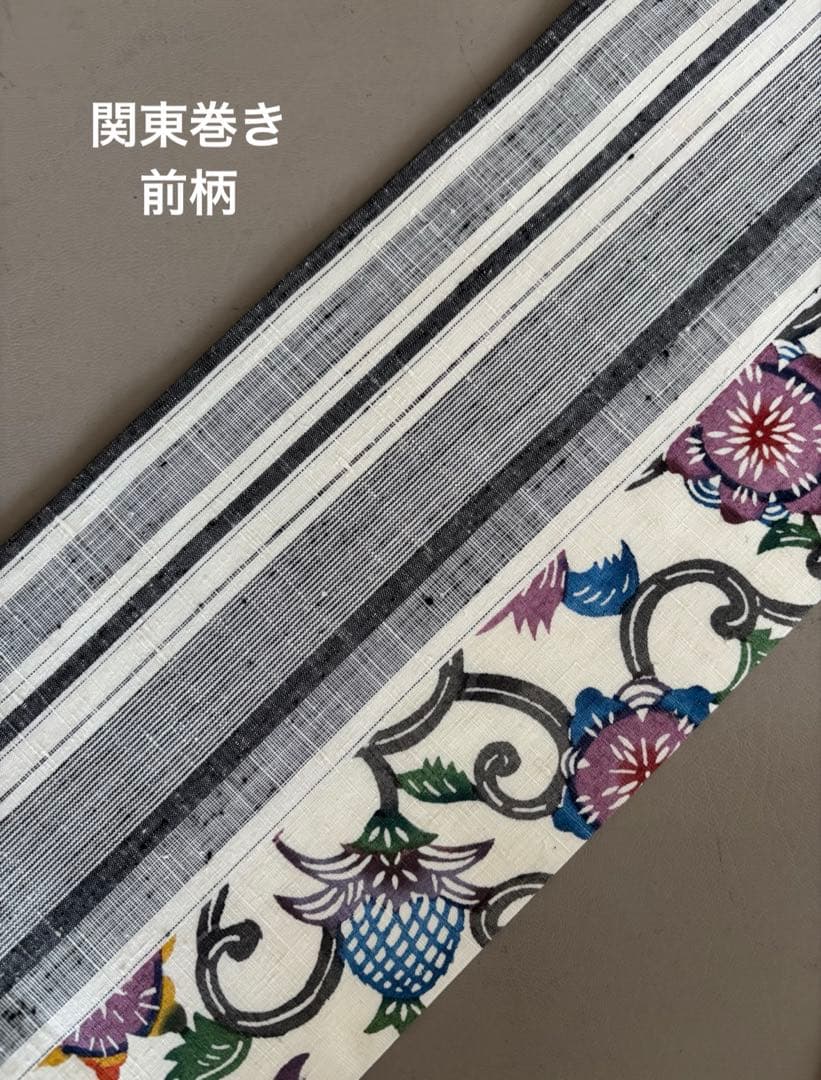 【期間限定出品】型染×縦縞絣 真綿紬 正絹 九寸名古屋帯 アイボリー