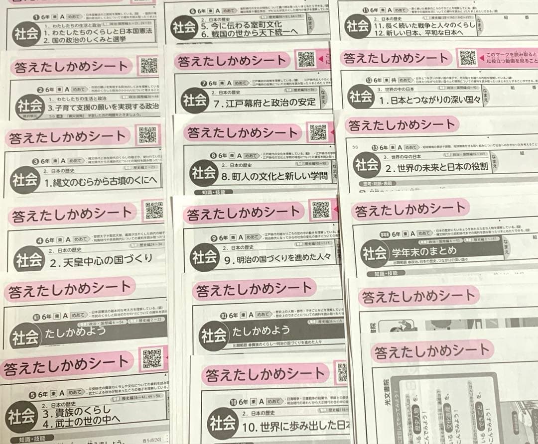 小学校6年　小6社会　カラーテスト　答えたしかめシート