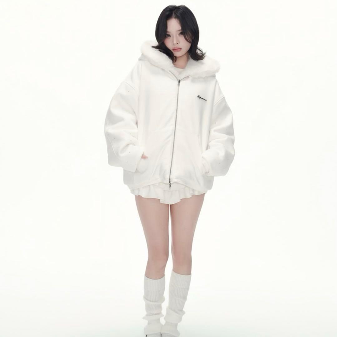 トップス Kirakira 2way fur zip up : WHITE andwang