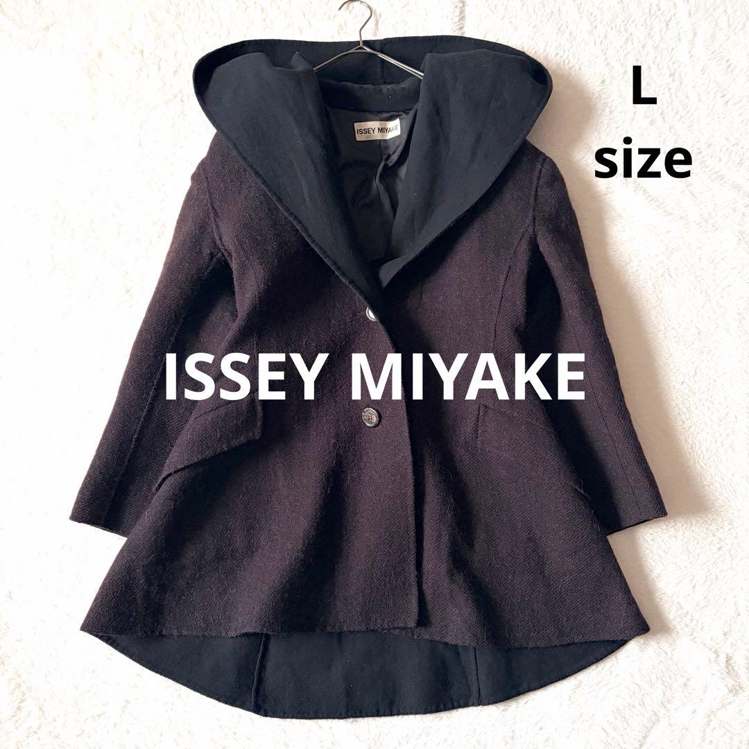 6268 希少✨ イッセイミヤケ フーデッドコート 女優襟 バイカラー L