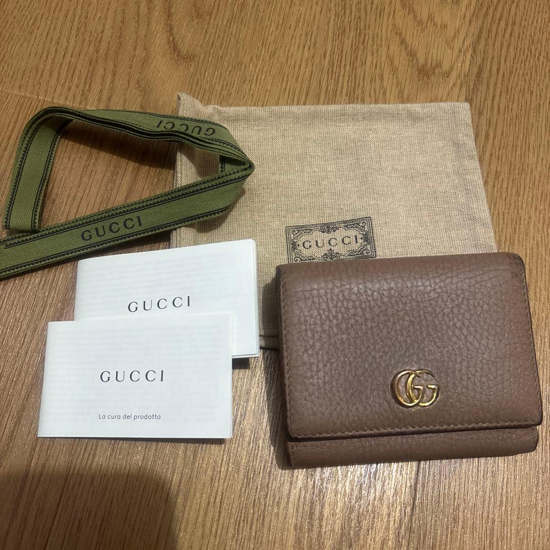 GUCCI GGマーモント 三つ折り財布　ピンクベージュ