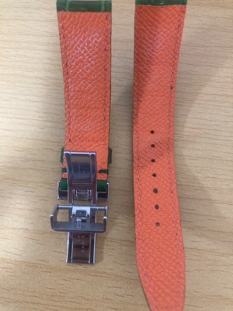 時計ベルト　バックルのセット（クロコダイル　緑）ラグ幅　17mm.尾錠側16m
