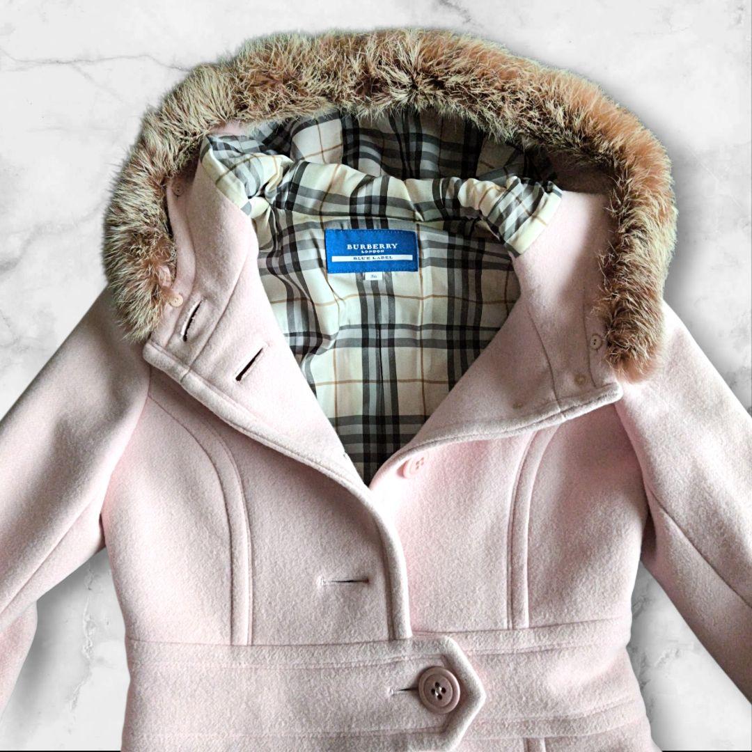 【希少ピンク✨】バーバリーブルーレーベル カシミヤ混2wayフードコート36 Ｓ