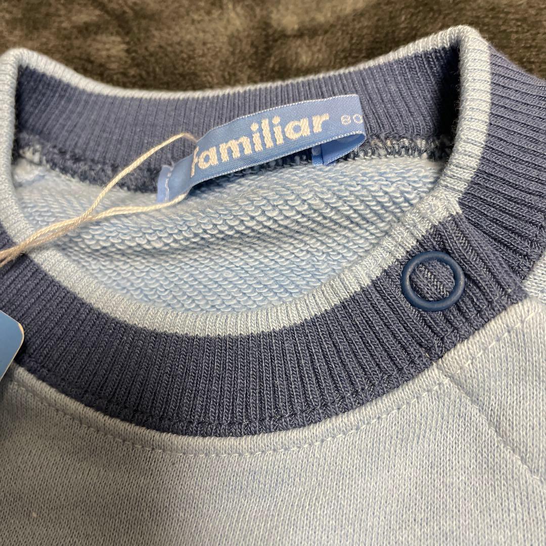 新品未使用familiarファミリア★車のワッペン刺繍の可愛いトレーナー★80