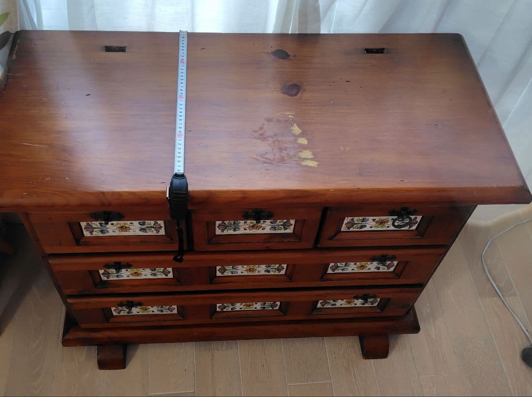 ACTUS木製スペインタイルチェスト 5引き出し ブラウン