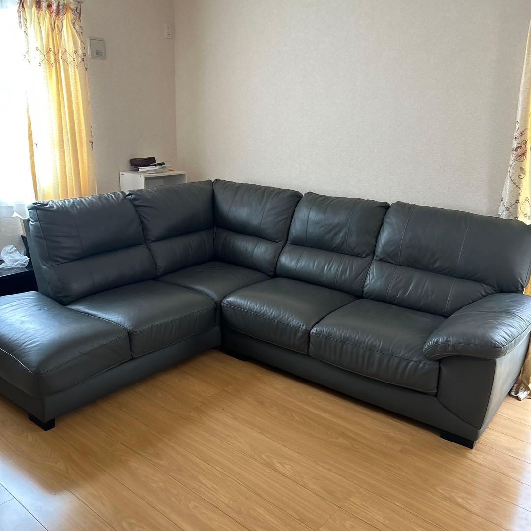 【送料込み】ニトリグレー 合成皮革 コーナーソファ2\2