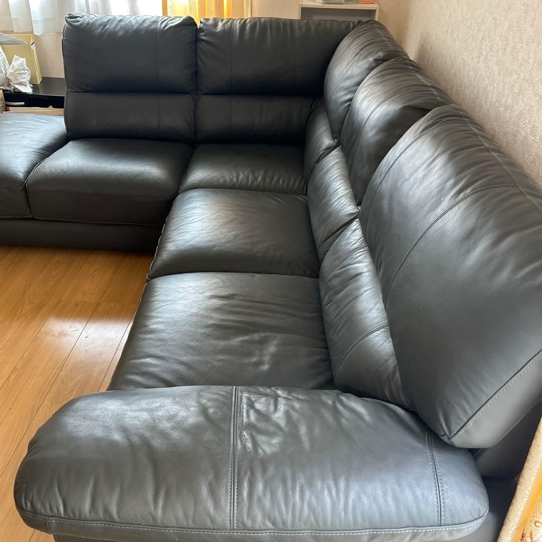 【送料込み】ニトリグレー 合成皮革 コーナーソファ2\2