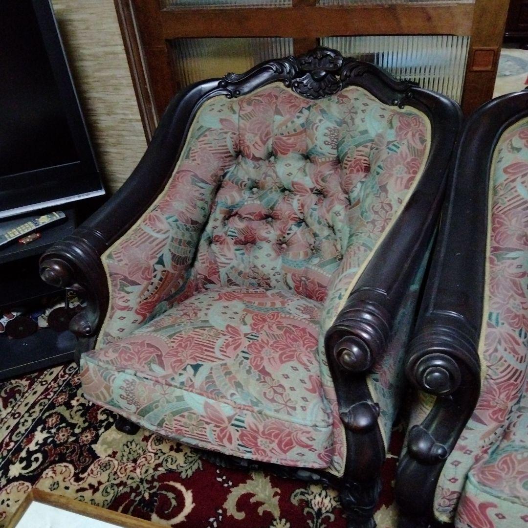 らむ　アンティーク 木製ソファ 多色