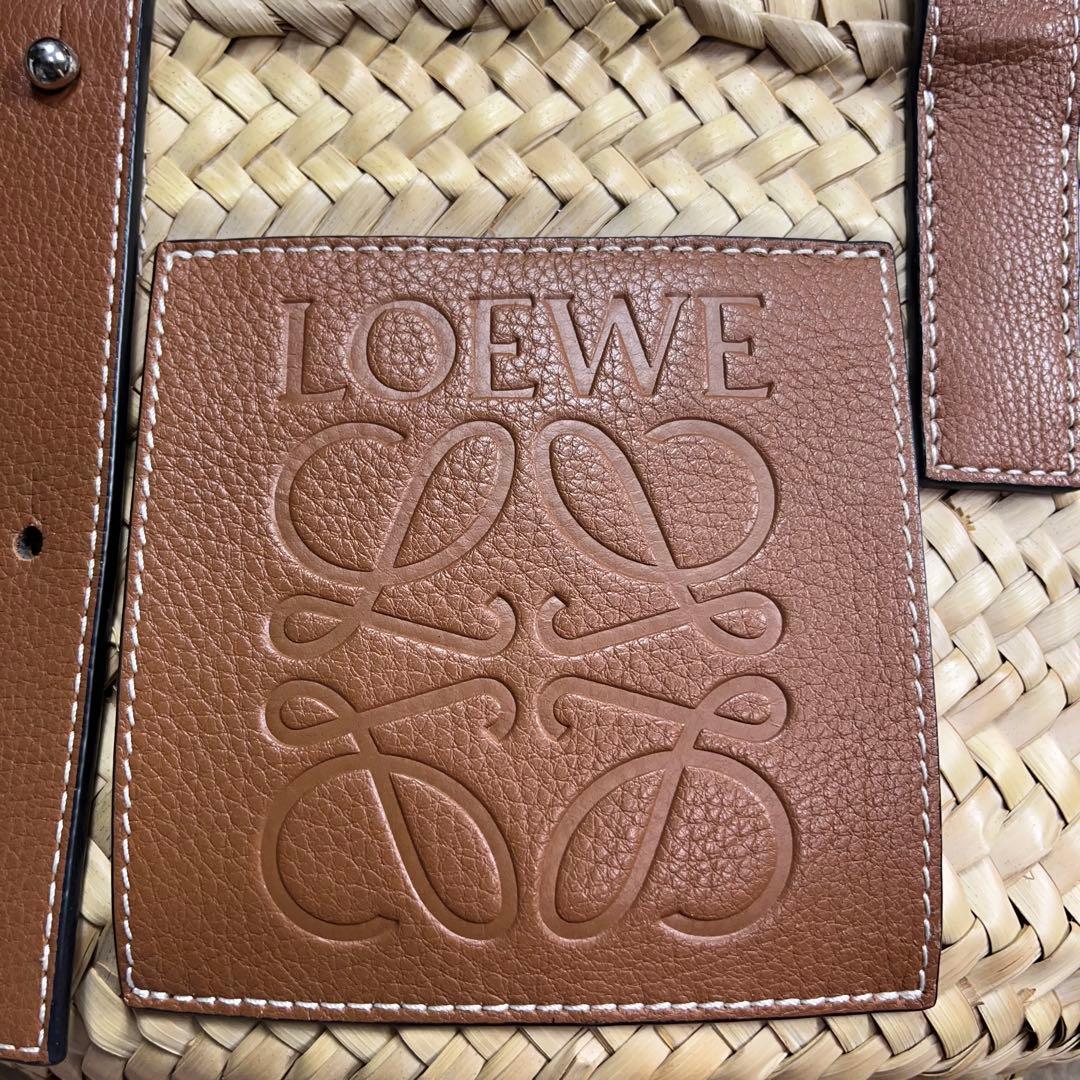 LOEWE かごバッグ スモール バスケット ストロー レザー