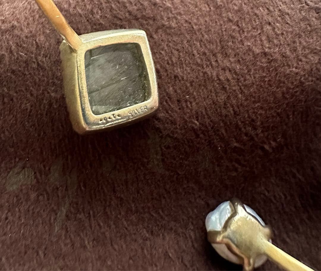 ageteグリーンルチルクォーツ×パール バングル＊巾着付き