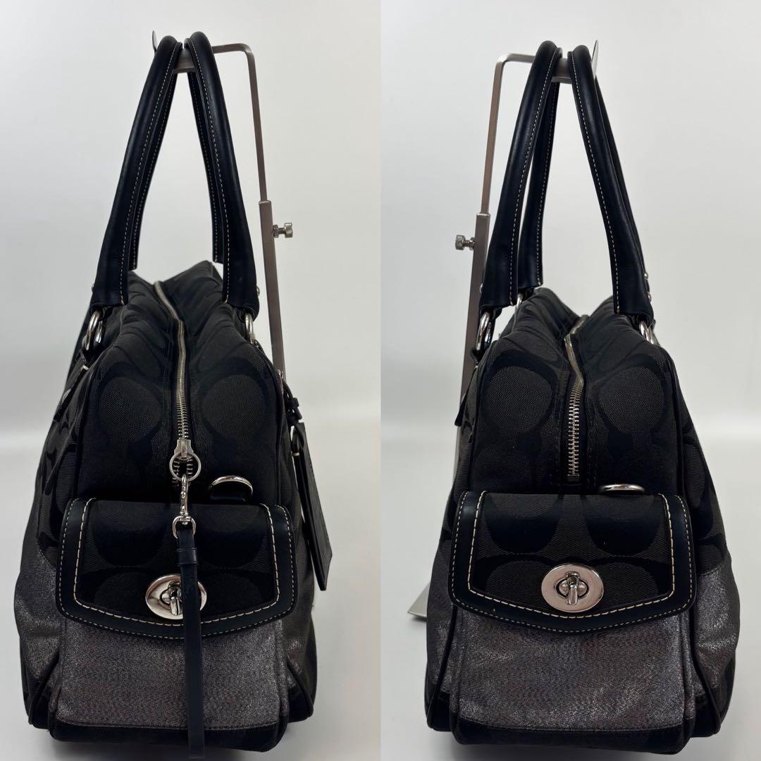 コーチ シグネチャー ストライプ ボストンバッグ　10392 キャンバス　黒