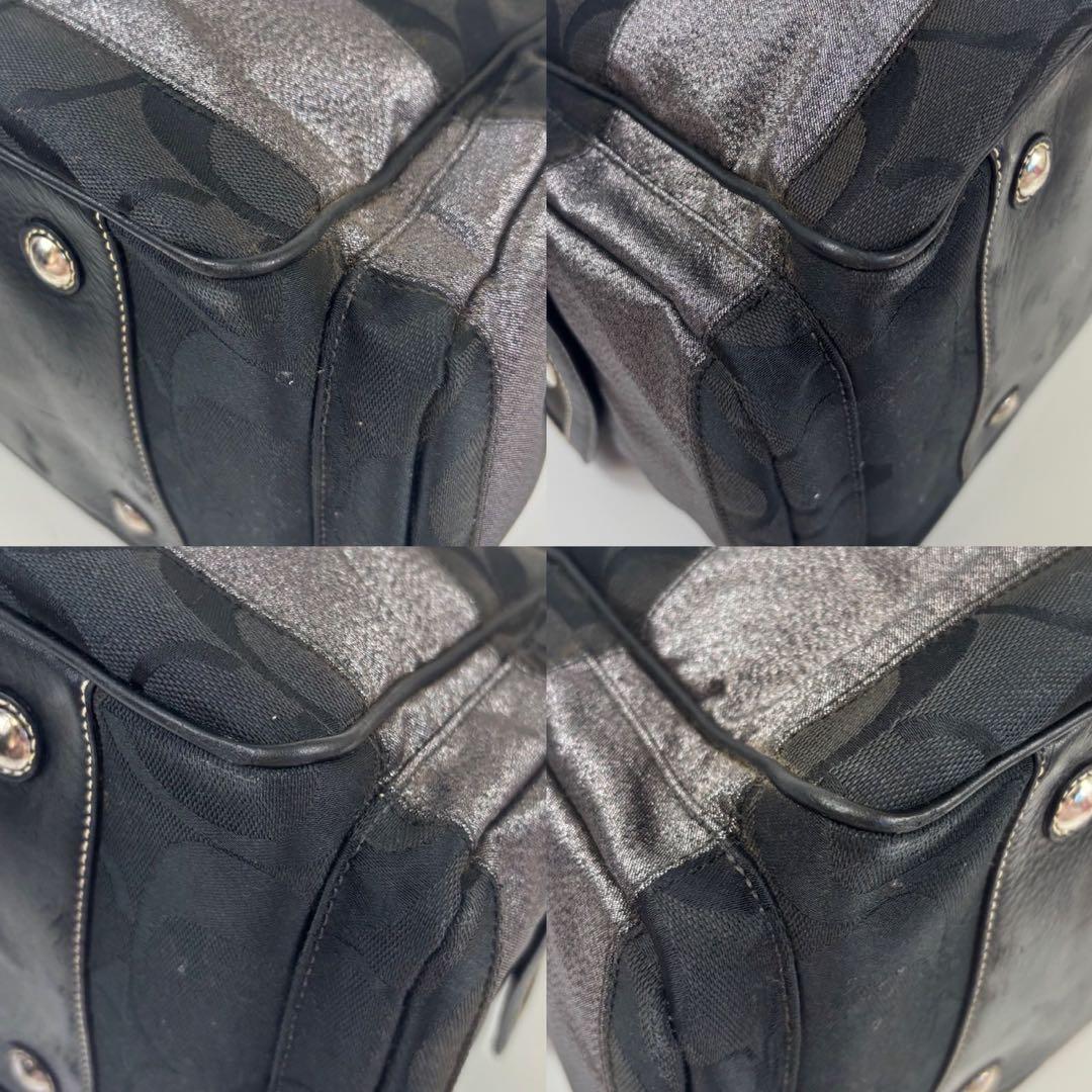 コーチ シグネチャー ストライプ ボストンバッグ　10392 キャンバス　黒