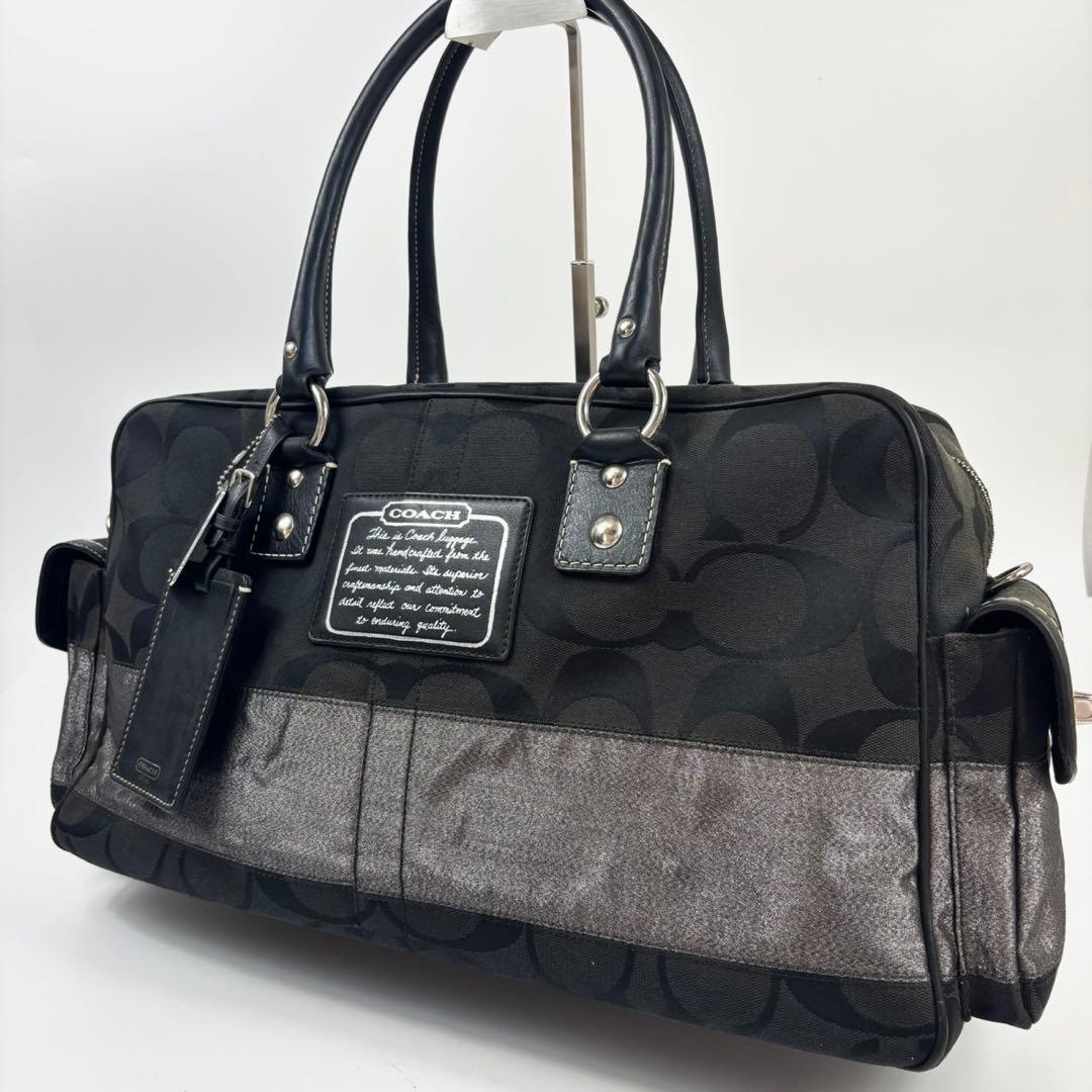 コーチ シグネチャー ストライプ ボストンバッグ　10392 キャンバス　黒